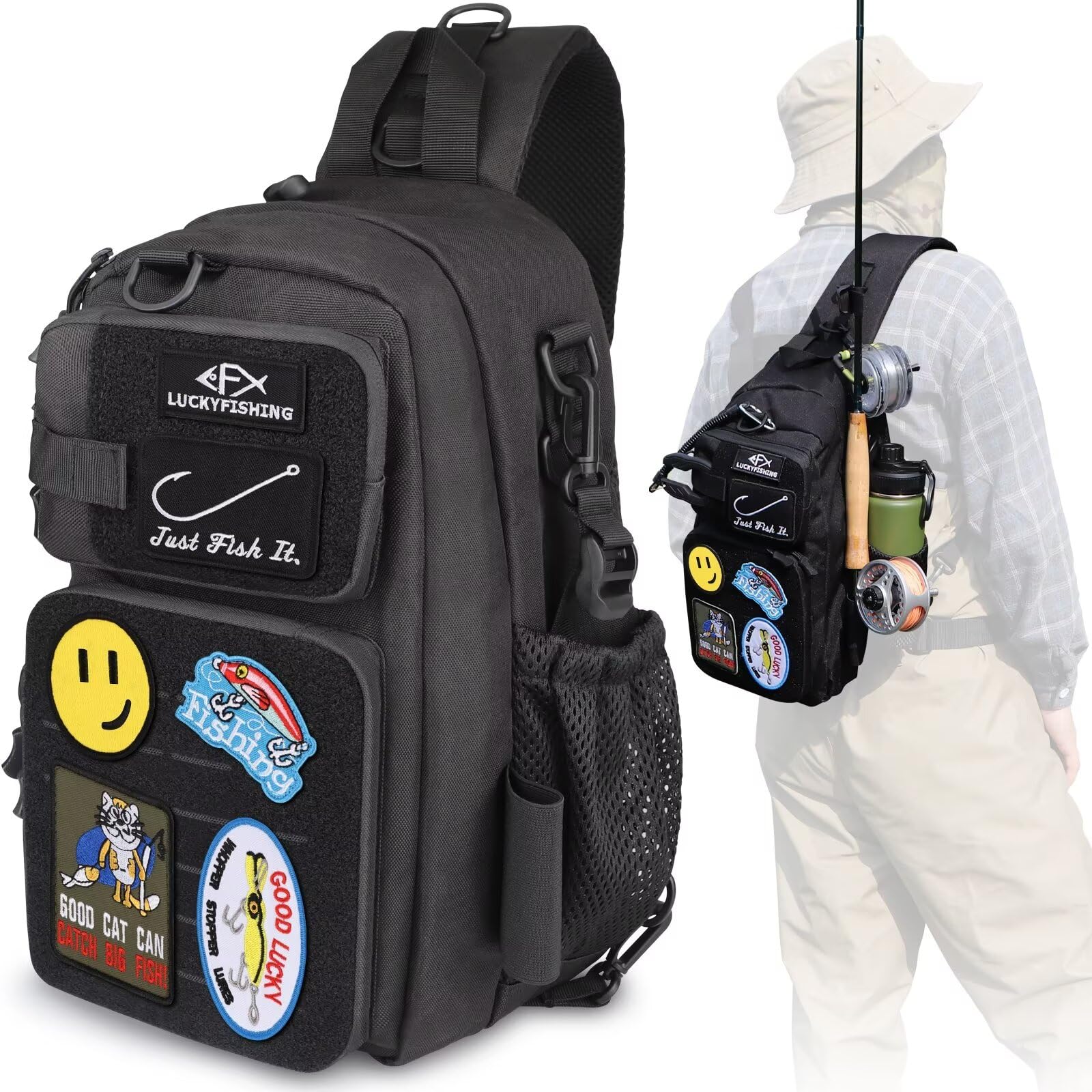 LUCKYPATCH Fly Fishing Sling Pack with DIY Patches