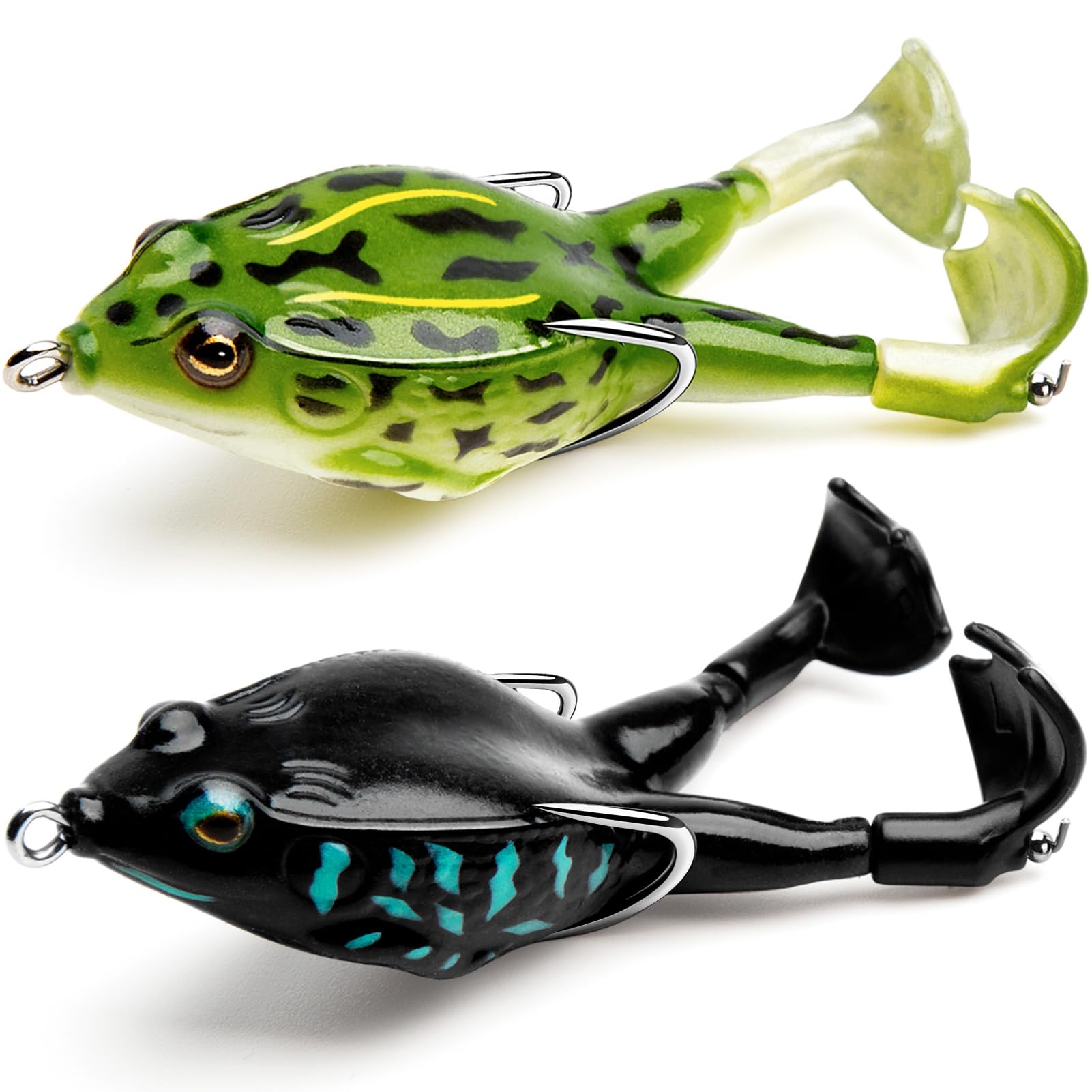 Topwater Frog Lure Bass Trout Fishing Lures Kit Set Realistic Prop Frog Soft Swimbait Floating Bait with Weedless Hooks for Freshwater Saltwater (2 Pack)