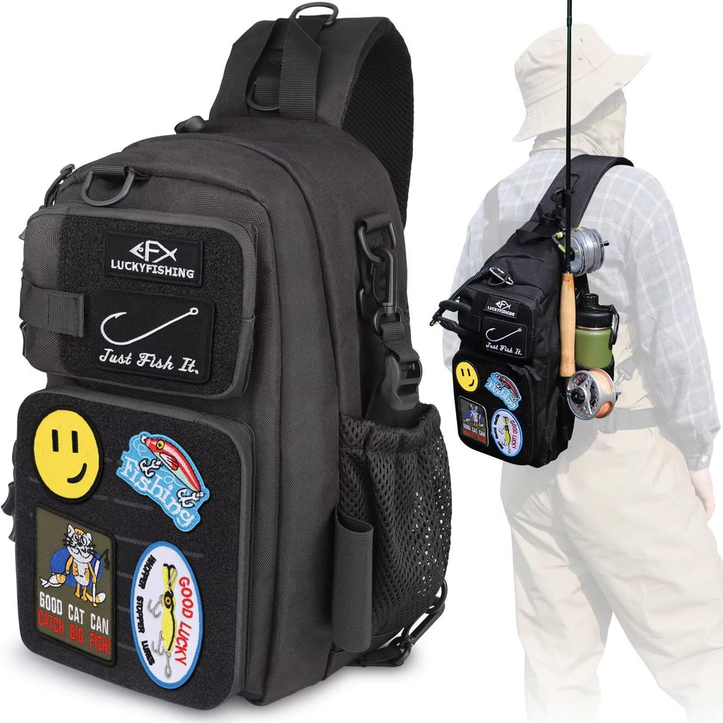 LUCKYPATCH Fly Fishing Sling Pack with DIY Patches