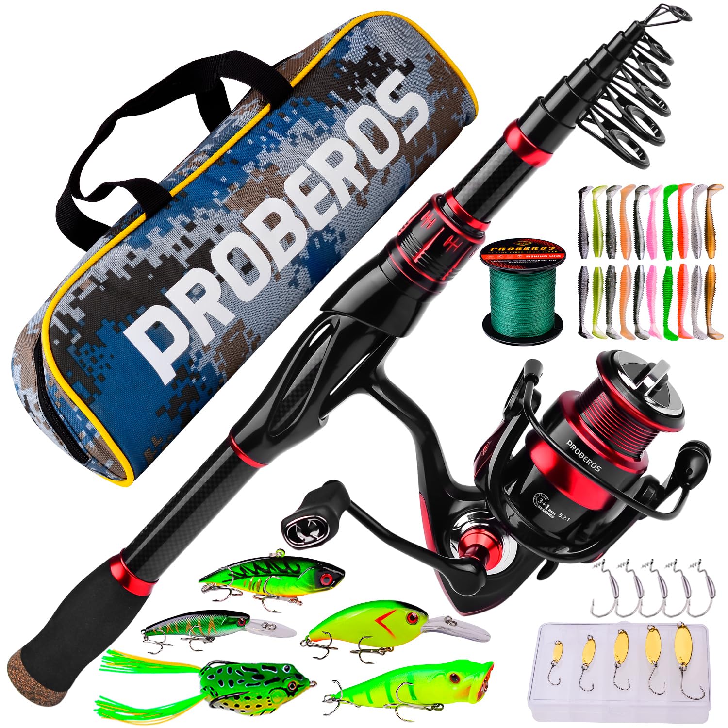Fishing Rod Reel Combo - Fishing Poles and Reels Combos - 1.8M/5.9FT Carbon Fiber Telescopic Fishing Pole with 2000 Spinning Reel Combos - Freshwater Bass Fishing Tackle Set Fishing Rods Kit