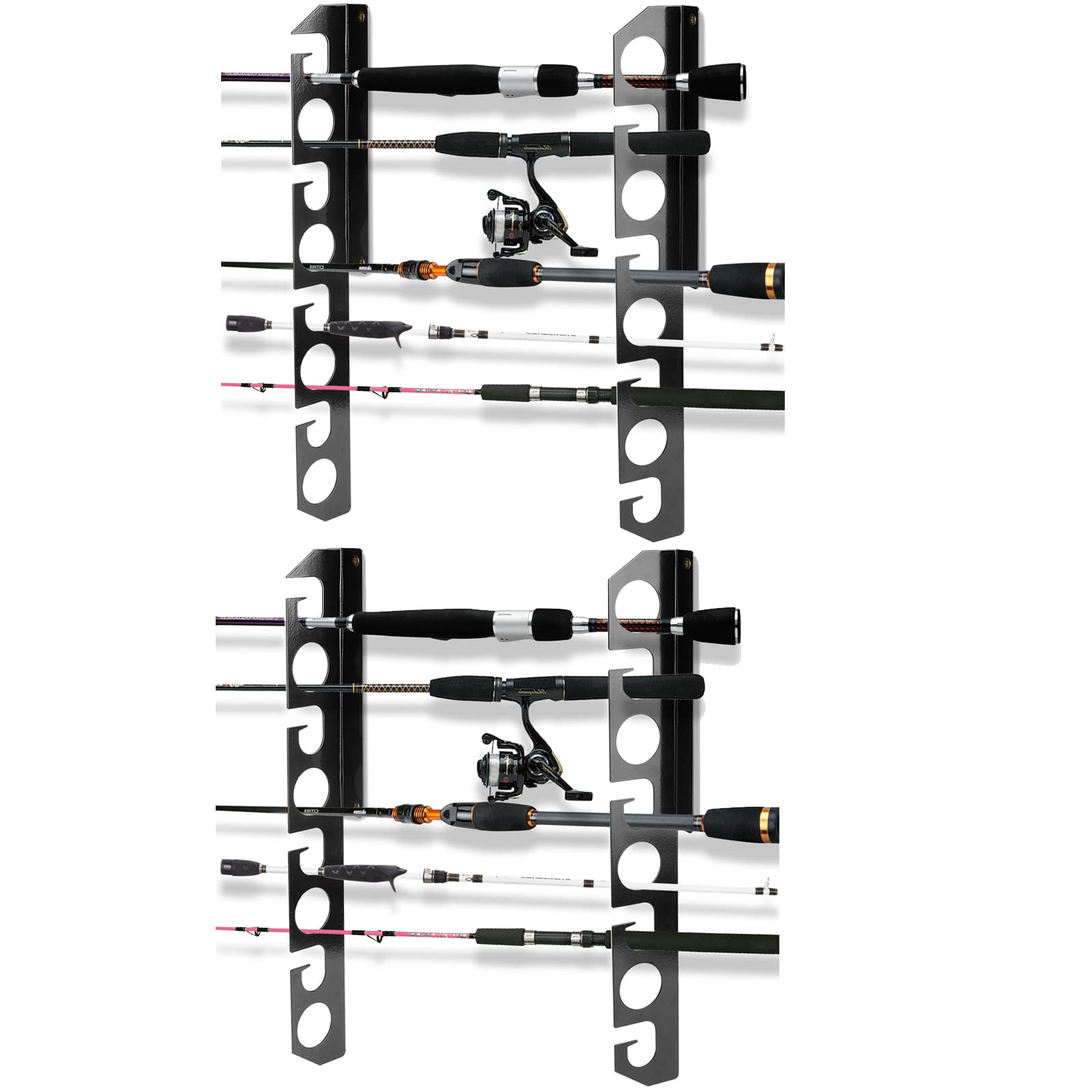 Dual Fishing Rod Holder - Wall/Ceiling Rack for 16 Rods
