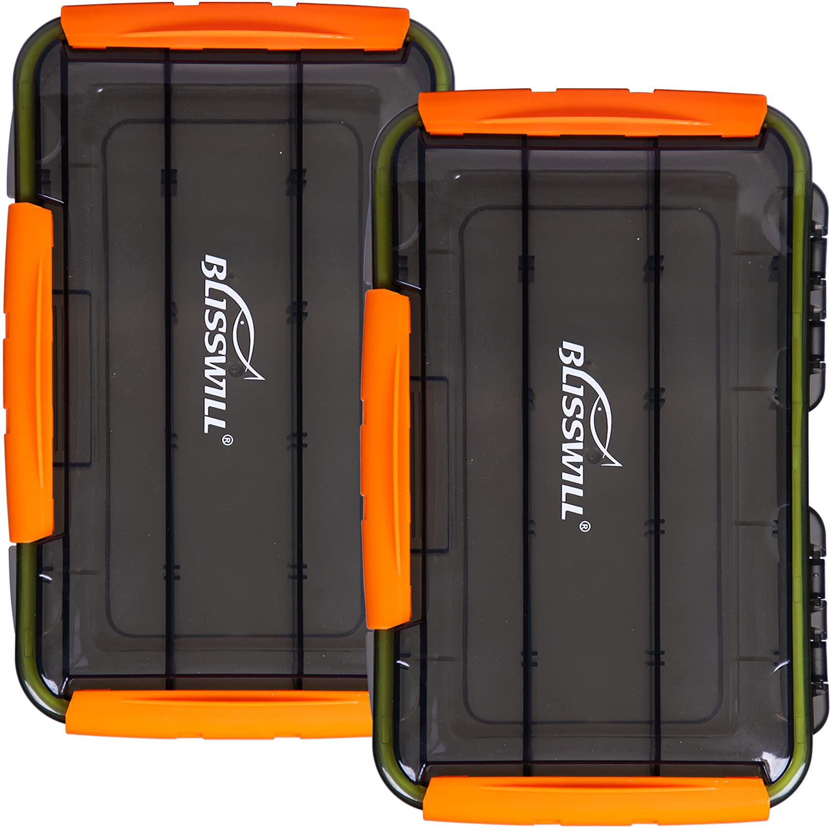 BLISSWILL Fishing Tackle Storage TraysFishing Tackle BoxStorage Organizer Box3600 Tackle Trays with Removable DividersTea-Colored Transparent Waterproof Fishing Tackle Storage - 2 Packs